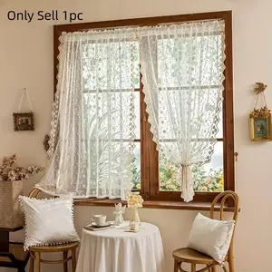 1pc Rustic Floral Embroidered Home Decoration Curtain with Top Rod Pocket, Easy Hanging, Perfect for Living Room, Bedroom, Balcony, Kitchen, Window Decor