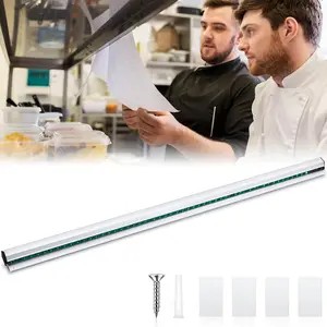 Irenare 1 Pcs Ticket Holder for Restaurants 36/48/60" Ticket Check Rack Order Holder Rail Display Slide Rack for Commercial Kitchens Cafes Pubs Bars Display Paintings Posters Charts (48 Inch,Silver)