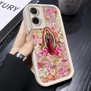Floral Virgin Mary Pattern TPU Phone Case suitable for Motorola Moto G85 G84 G75 G60 G54 G53 G50 G35 5G Shockproof Full Camera Protection Durable Slim Cover Smartphone Casing