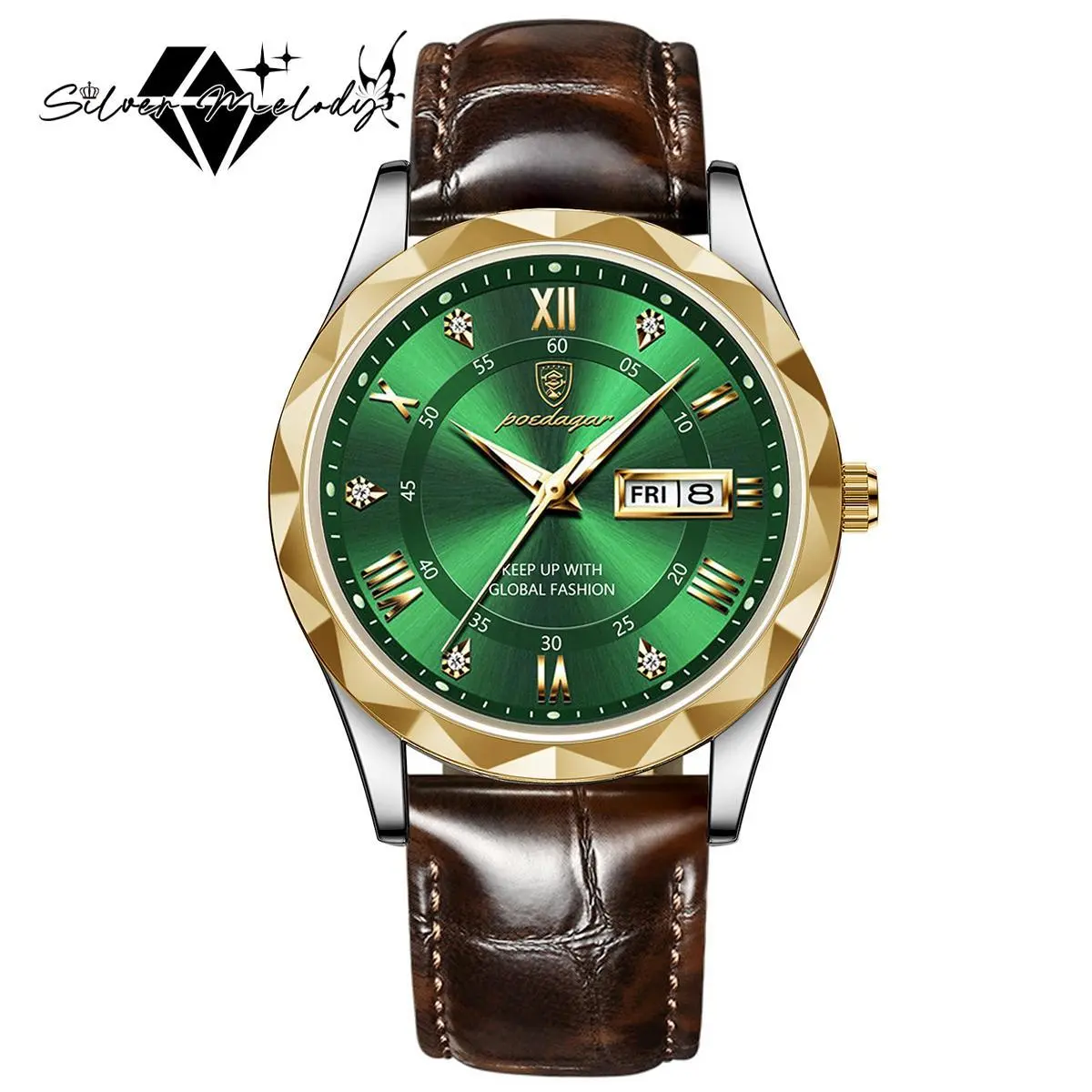 SMelody Fashion Men's Business Casual Quartz Luminous Waterproof Date Wristwatch with Leather Strap