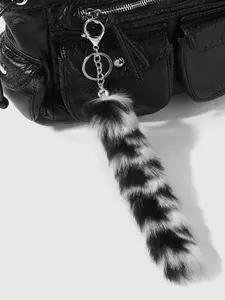 New Retro Sweet Cool Leopard Print Plush Animal Tail Keychain, DIY Bag Pendant, Suitable for All Seasons, Cute Style, Keychain for Bags, Fuzzy Keychain