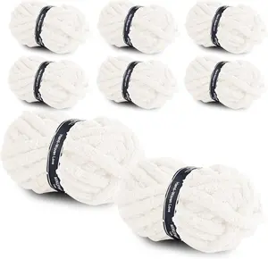 8 Packs Jumbo Chunky Chenille Yarn - 1820g(64oz) 254 Yards (761ft) Bulky Yarn - Chunky Yarn for Hand Knitting Blanket,Cushions, Pet Bed - Soft and Durable(Cream)