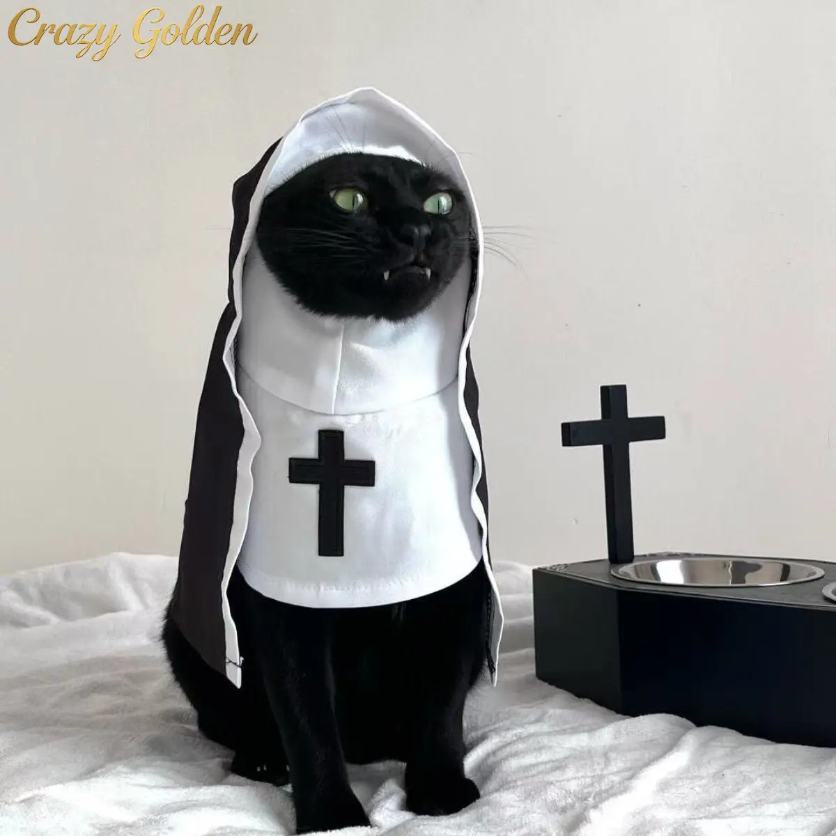 Nun Costume for Dogs & Cats Pet Dress-Up Hoods & Headbands Photography Props for Small to Medium Pets Humorous Cat Apparel Themed Outfits