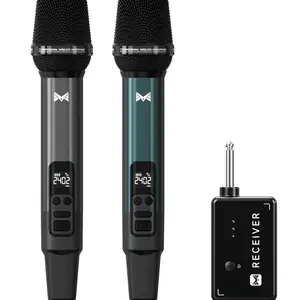 2-Pack Metal Dynamic Wireless Microphones - 1:1 Chip Connection, Rechargeable Receiver, 40H Battery Duration, 200FT Range, for Vocal Performances & Karaoke Singing