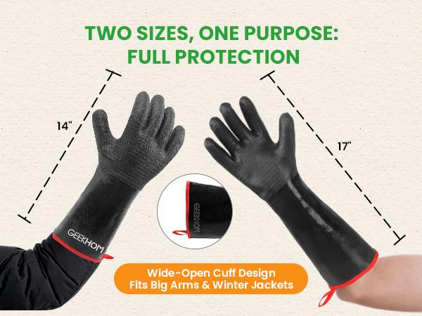GEEKHOM 932°F Heat Resistant BBQ Grill Gloves: Oil Resistant Waterproof for Smoking Grilling Cooking Barbecue Deep Frying Turkey Rotisserie Handling Hot Greasy Meat Grilling Stocking Stuffers for Men