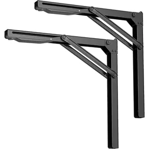 18 inch Folding Shelf Brackets for Garage, Heavy Duty Collapsible Shelf Bracket Steel Wall Mounted Table Brackets (Pack of 2, No Board)