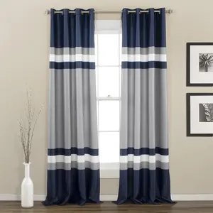sh Decor Alexander Stripe Light Filtering Window Curtain Panels Pair 52"W x 84"L Navy - Blue Curtains For Bedroom - Striped Living Room Curtains