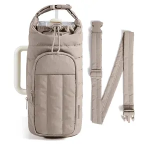 Women's Crossbody Tumbler Bag, Insulated Outdoor Sports Water Cup Holder with PU Leather Mix, Adjustable Strap, High Capacity Portable Travel Thermos Cover