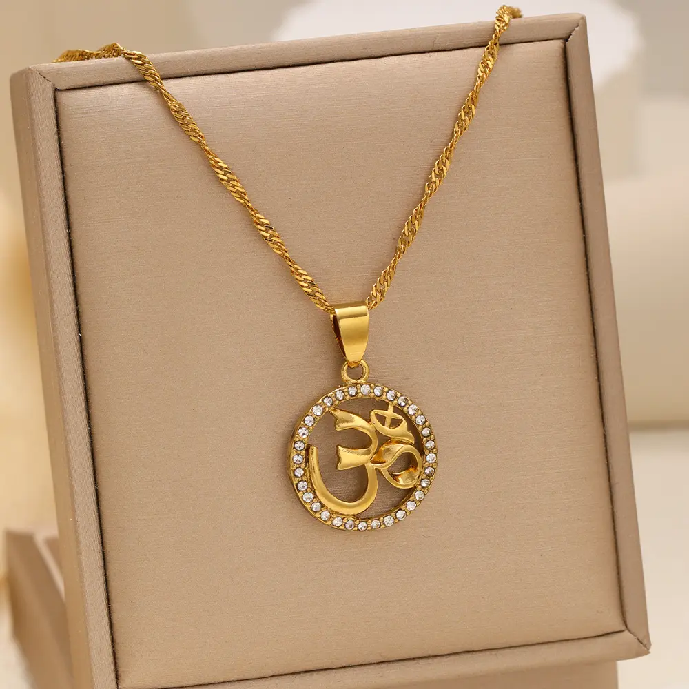 Internal Ohm pendant necklace, Om sympaol necklace, yoga charm necklace Hip Hop Cubic Diamond Heart Necklace