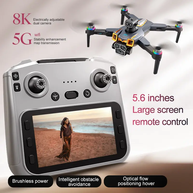 A19PRO Quadcopter Drone with 8K Camera, 5.64in Screen Remote Control, Brushless Motor, 360° Roll Function & Drone Accessories