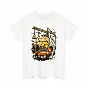 Vintage Construction Worker SpongeBob Graphic Tee Funny Cartoon Construction Site TShirt Unique Gift for Builders and Cartoon Fans