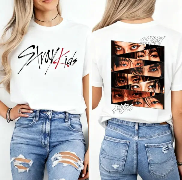 SKZ Dual‑Sided Portrait Collage Graphic T‑Shirt, Oversized Drop‑Shoulder Unisex Short‑Sleeve Tee, K‑Pop STAY Fan Merchandise Street‑Wear Casual Top