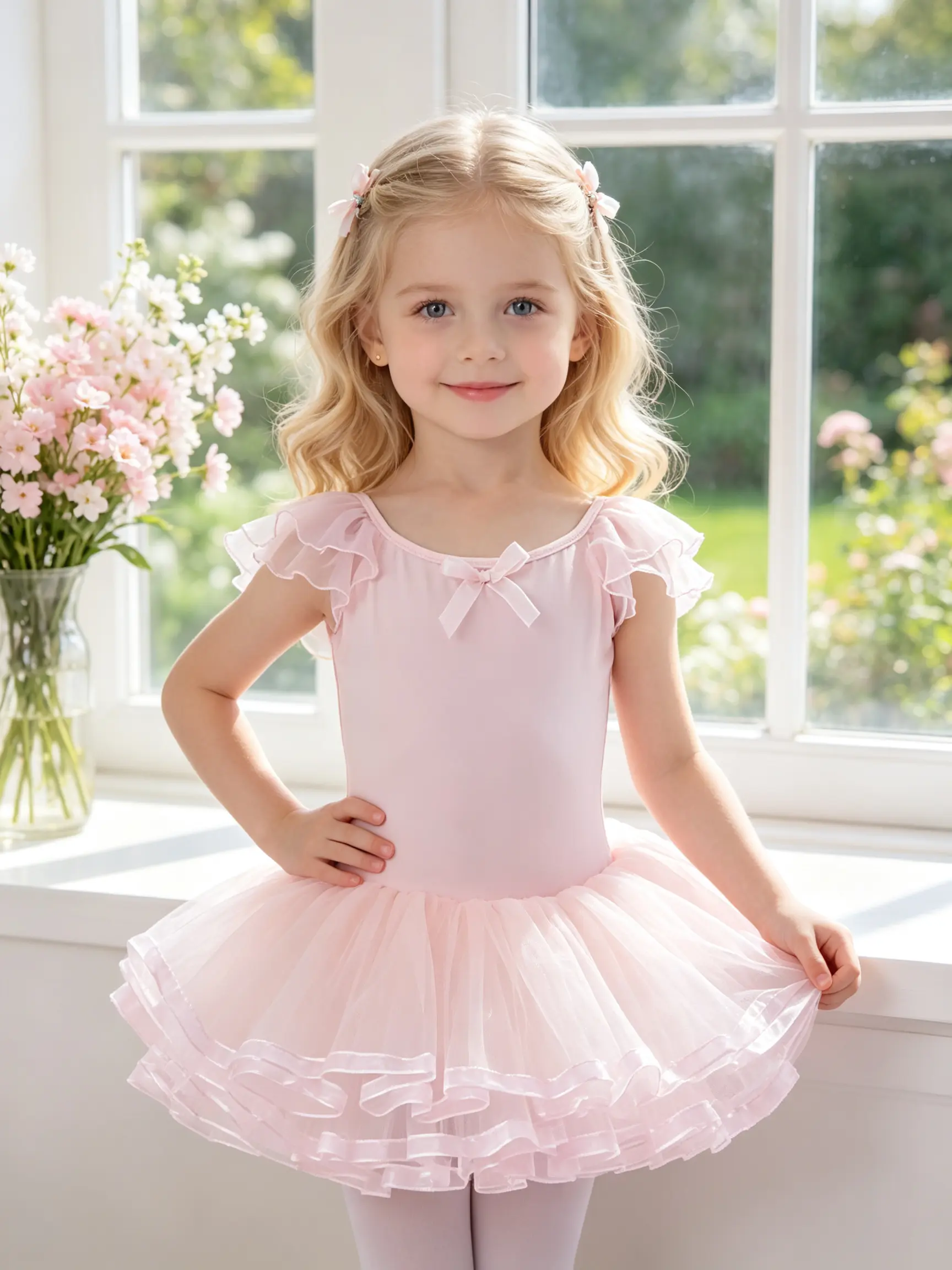 Toddler Girls Ruffle Fly Sleeve Ballet Tutu Dress, Front Bow Hollow Back Layered Ribbon Trim Tulle Leotard for Dance Class Stage Performance Birthday Party