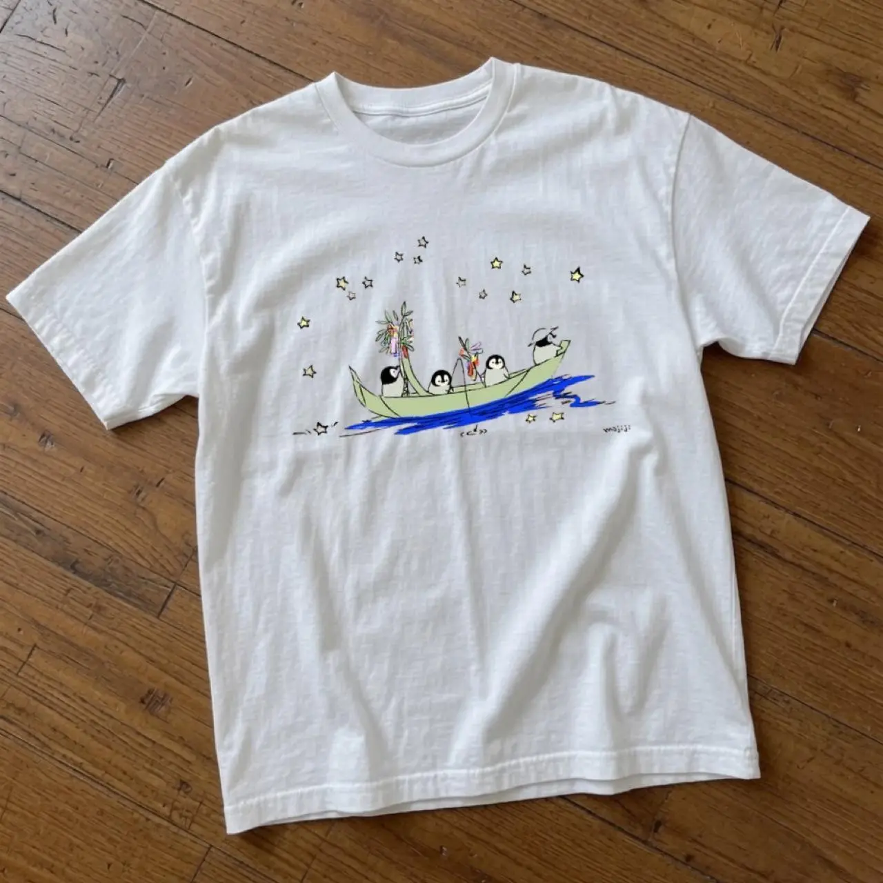 Gildan Women's T-shirt, cartoon characters in a boat graphic, Cute Penguin Boat Shirt, Minimal Penguin Graphic Tee, Cozy Animal T-Shirt, Cottagecore Ocean Aesthetic, Unisex Gift