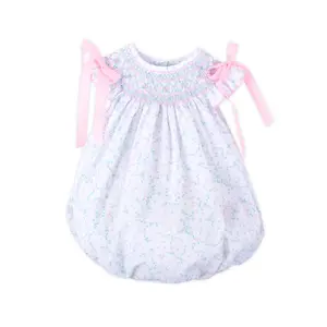 Dainty Floral Smocked Bow Bubble - Sweet Spring or Easter Outfit for Baby & Toddler Girls