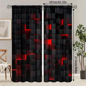 Plaid Pattern Home Textile Window Decorations, Digital Print Curtains with Rod Design, Privacy Protection, Suitable for Bedroom Living Room Kitchen