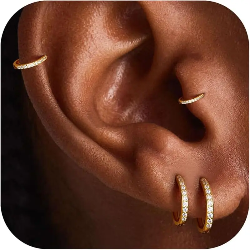 Gold : 4 Pairs of CZ Hoops : 6/8/10/12mm