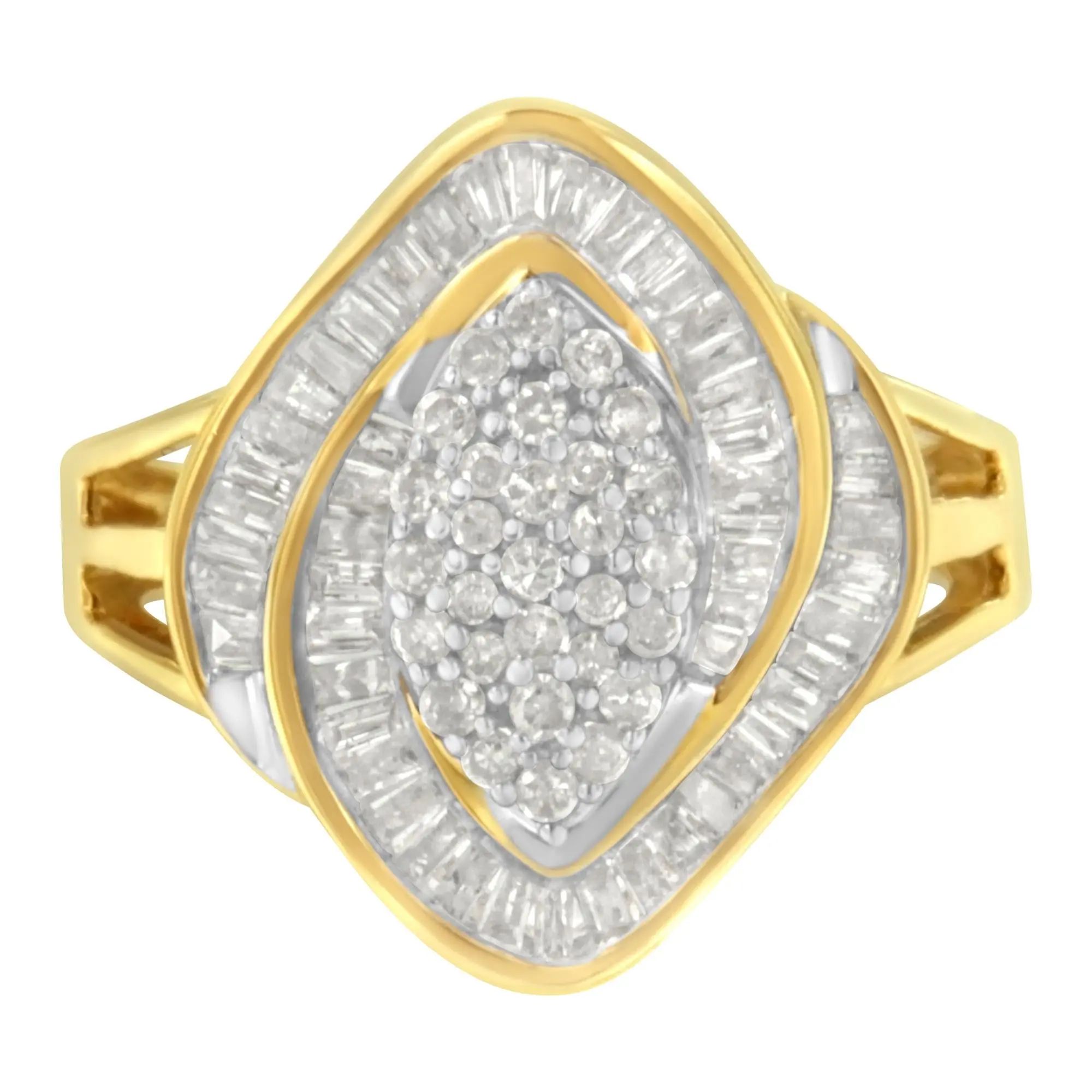 10K Yellow Gold Diamond Cluster Ring (3/4 Cttw, J-K Color, I2-I3 Clari