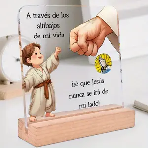 Spanish Acrylic Ornament with Wooden Base - Charming Desktop Acrylic Photo Plaque with Christianity Theme - Ideal for Birthday, Housewarming, Holiday Gifts - Inspirational Tabletop Decoration - Office Home Decor - Decorative Plaque