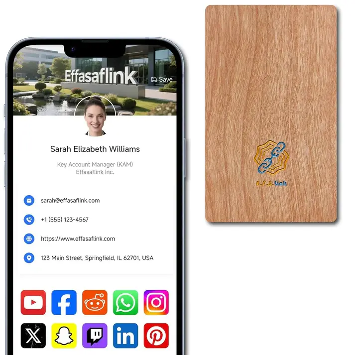 Wood Digital Business Card - NFC Chip, QR Code, No Monthly Fee, Standard Size Complete Digital Business Card for Creators Sustainable card gift