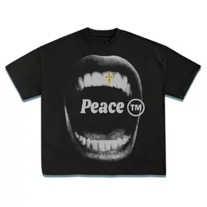 Vintage Bold Statement Peace Graphic T-shirt with Artistic Mouth Print Graphic Tee, Sweatshirt, Hoodie Gift For Women Top Womenswear Underwear Cotton Printed Summer Casual Crewneck graphic tees