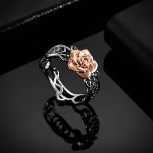 Two-Tone Hollow Rose Flower Ring for Men and Women, Personalized Daily Fashion Jewelry Gift with Metal Plating
