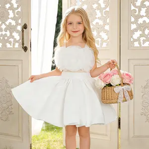 6091 Kids Girls' two-piece floral design elegant and sophisticated dress suitable for parties birthday parties and dances