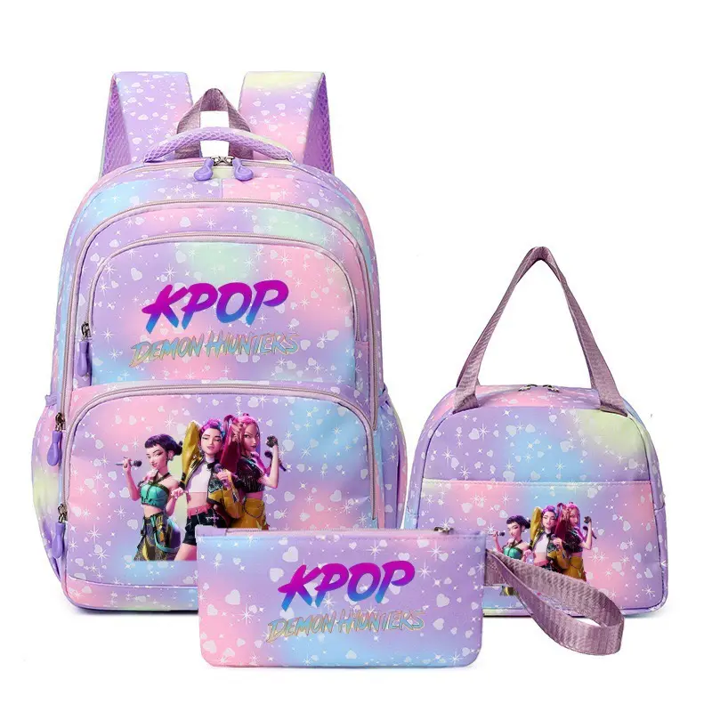 K-Pop 3-PCS Style Backpack for Middle &High School Girls Back-to-School StudentBookbag: Large Capacity, Weight- Reducing,and Spine-Protective