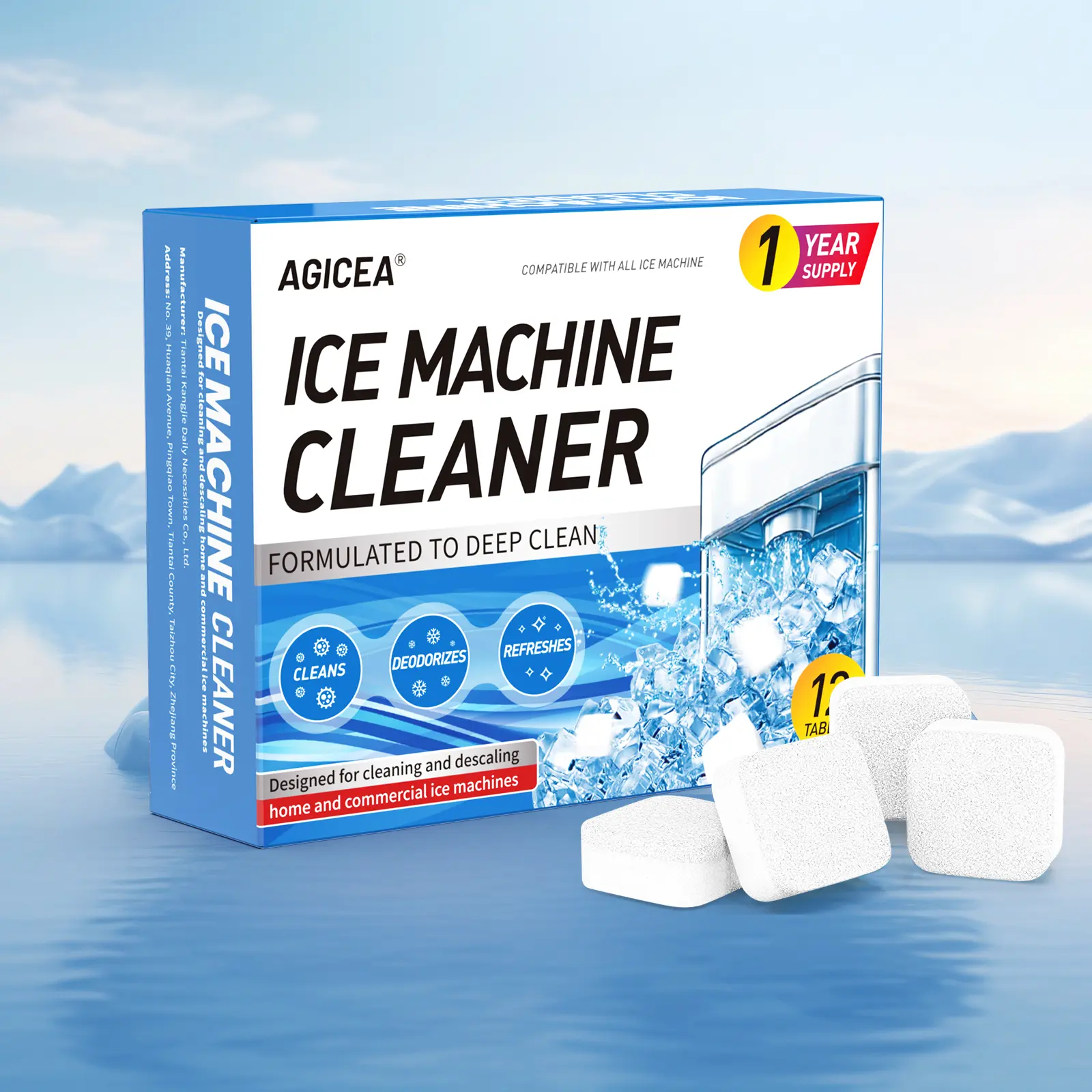12pcs Ice Machine Cleaner, kitchen safety descaling cleaning tablets, compatible with all types of ice makers cleaners, household
