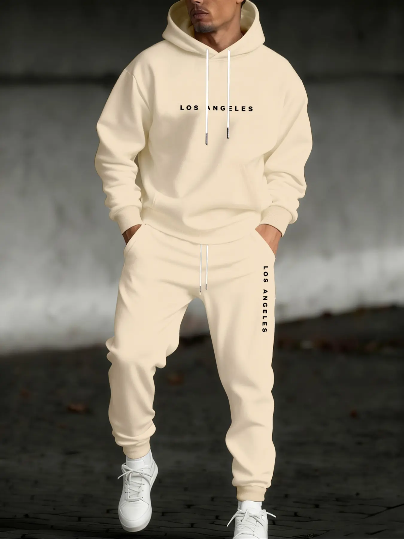 Men's Hooded Sweatshirt Set 2-Piece Sweatsuit Set Outfit Matching Set Letter Print Casual Tracksuits Sportswear, Drawstring Pants, Loose-Fitting Fall & Winter