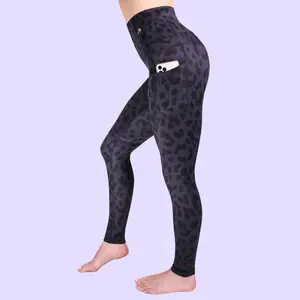 Women's Compression Leggings Super High Waist W/ Pockets - Leopard Black