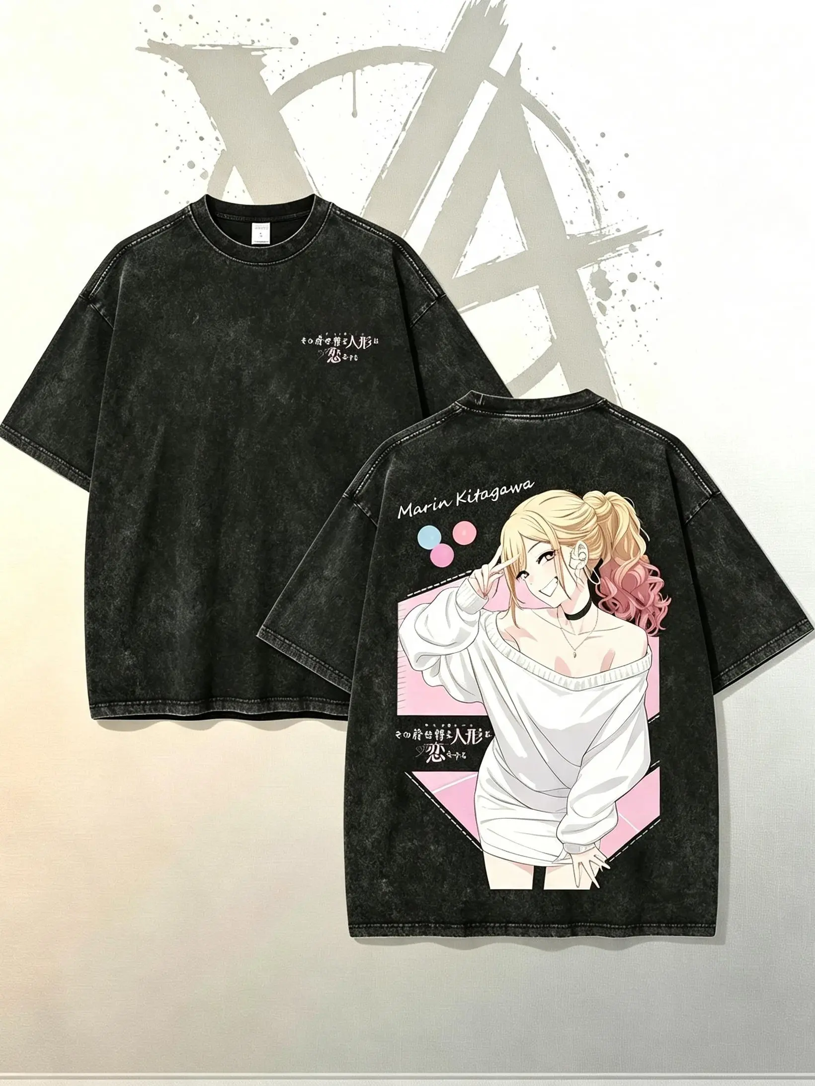 [AVT]unisex my dress-up darling Marin Kitagawa Vintage Anime Graphic oversized Tee,Wash Harajuku Gyaru Waifu Streetwear Top,,acid gymwear merch,anime fan bleach merchandise,retro anime lover,double sided printing manga movie,oversized japanese y2k gife