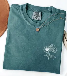 Comfort Colors Minimal Sunflower Shirt Small Floral Pocket Graphic Tee Vintage Botanical Aesthetic Nature Lover Unisex T-Shirt