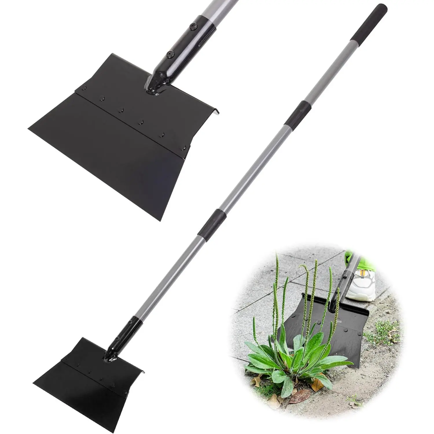 Stainless Steel Garden Flat Shovel - Heavy-Duty Multifunctional Tool with 54-Inch Adjustable Long Handle, Foot Pedal, Sturdy and Durable for Weed Removal, Lawn Edging, Driveway Cleaning