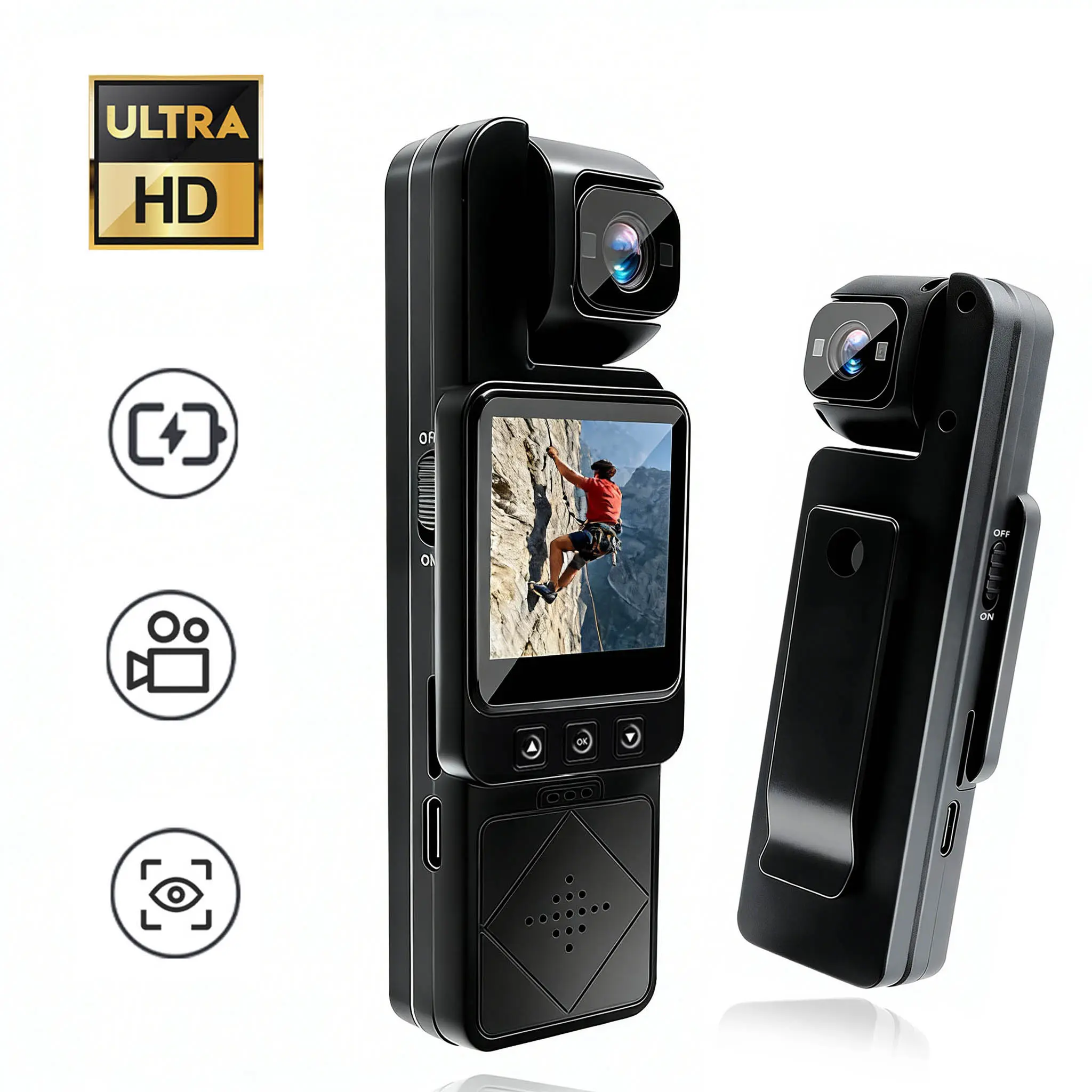 HD Pocket Camcorder Sport Camera Action Camera with Wide Angle Lens Body Camera Vlogging Camera for Vlogs, Outdoor Sport, Bike, Travel, Police Law Enforcement, Personal Civilians Wireless Vlog Camera Portable Sports Camera