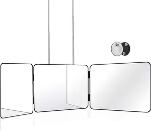 The 360 Mirror - 3 Way Mirror for Self Hair Cutting - Adjustable Trifold Barber Mirror to Cut Your Own Hair - Tri Fold Self Haircut System for Men and Women Braiding - Three Sided Mirror for Haircuts