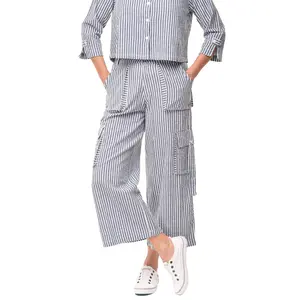 Tulip Calista Women's Cargo Pant in Marina White Seersucker Stripe