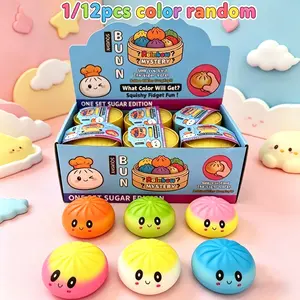 1/12pcs - Trendy New Bun Stress Relief Ball Squishy Fidgets Soft and Fluffy Touch Healing Pinch Music Round Squeeze Rebound Stress Relief Toy Home Leisure Office Relaxing Good Items Fun and Creative Birthday Party Gift - Color Random