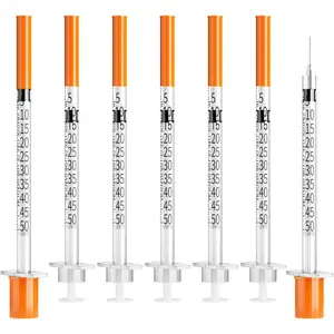 U-100 0.5ml Syringe 31G 1/4 Inch(6mm) , Syringes for Lab Supplies Dispensing Supplies, Individually Wrapped, Pack of 20
