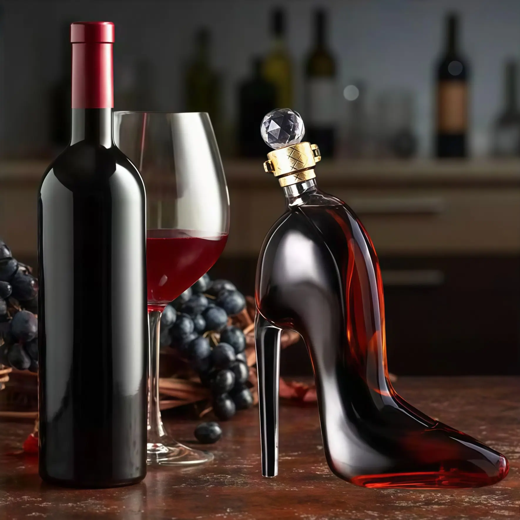 Elegant High Heel Wine Glass & Decanter Set, Unique Design, Perfect Gift for Women, Fashionable Barware, Liquor Decanter Set, Thick Wine Bottle Whiskey Decanter