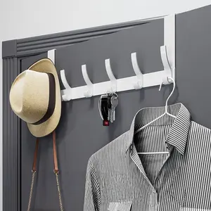 One-piece, 6 - Hook Multi - Use Hanging Rack. It Can Be Placed Over The Door or Mounted on The Wall, Perfect for Hanging Clothes, Hats, and Towels, A Versatile Home Organizer.Auxiliary Hook
