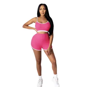 High waisted pink and white short set- womanswear