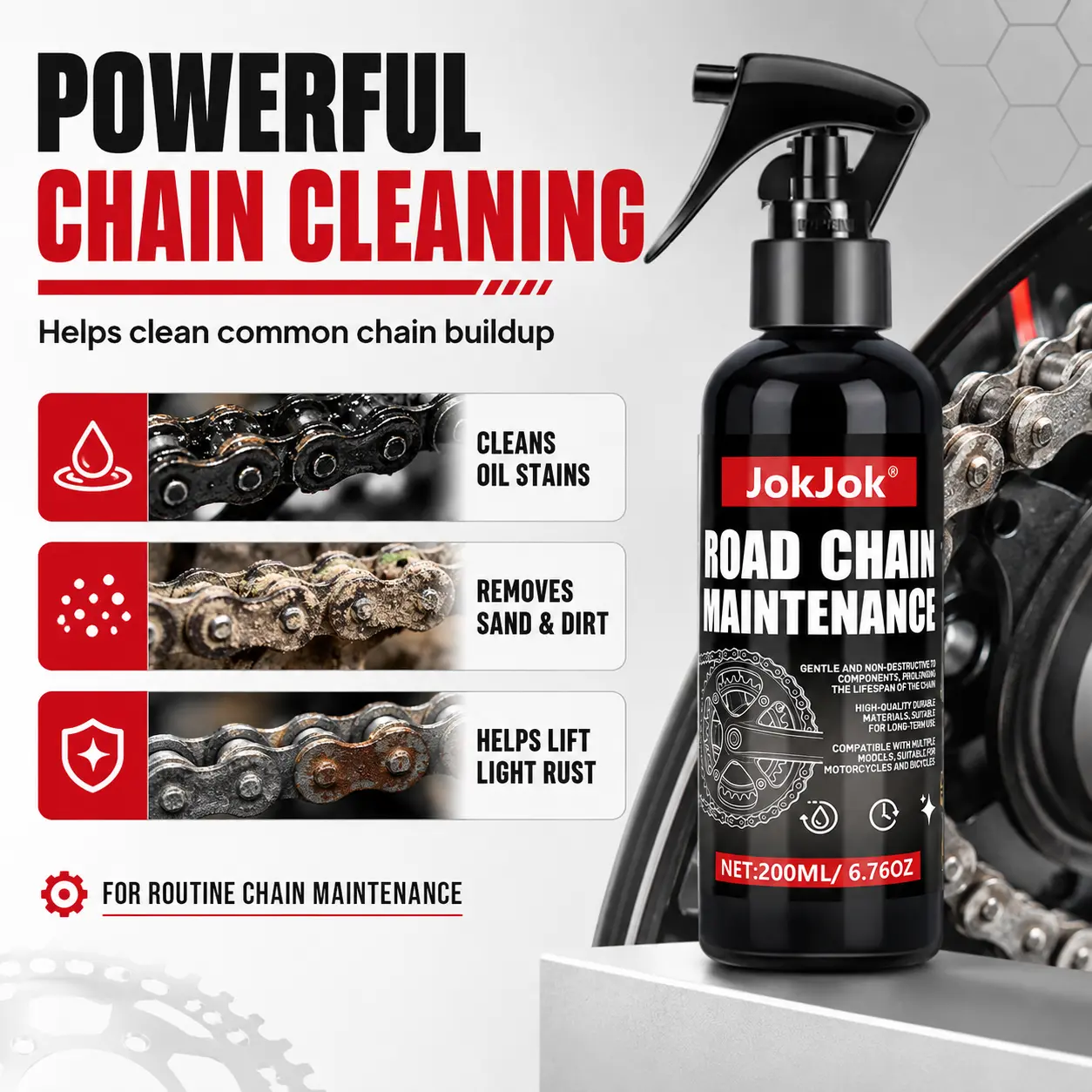 JOKJOK Motorcycle maintenance and bicycle maintenance Dirt-Removing Motorcycle Chain Cleaning Kit - Complete Maintenance System for Off-Road Rides, Camping Essentials, Off Road Accessories, Motorcycle Chains