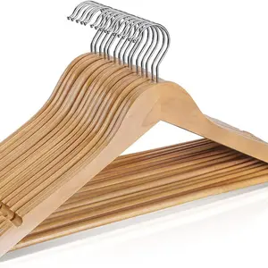 Wooden Hangers 10 Pack – Heavy Duty Natural Wood Coat Hangers with 360° Rotating Hook, Non-Slip Pants Bar & Smooth Finish – Sturdy Clothes Hangers for Shirts, Suits & Jackets