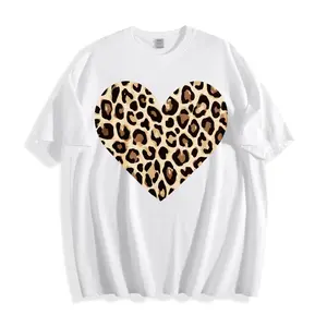Casual Style Unisex T-Shirt Leopard Heart Print Summer Wear For Him Her And Them