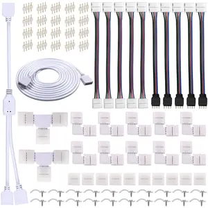 LED Strip Connector Kit 4 Pin Male Connectors with Clips Include 8 Types of Solderless Accessories RGB LED Light Connectors Kit for DIY Lighting Project