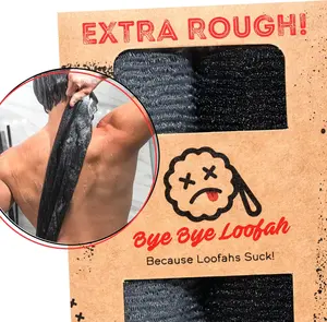 Extra Rough Exfoliating Washcloth Multi Pack - Extra Long Hygienic 2-Count (1 Black, 1 Grey) Bath Cloth, Body & Back Shower Scrubber, Raw Texture for Smooth Skin, Loofah Alternative Bath Accessory