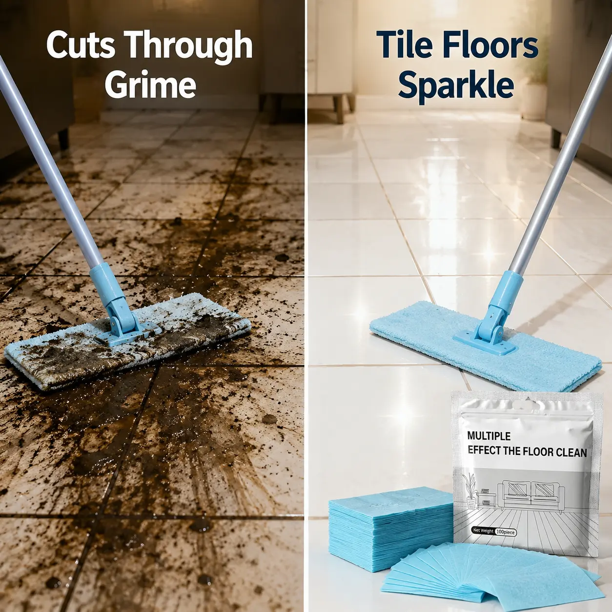 Household All-Purpose Floor Cleaning Sheets, 100-Count Year-Long Supply, Ultra-Thin Compact No-Spill Clean Tablets for Hardwood, Ceramic Tile Floors, Cuts Stubborn Grime, Leaves Long-Lasting Fresh Fragrance, Floor Cleaner, Interior Care