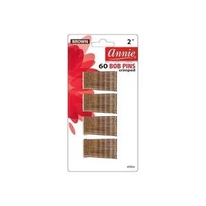 Annie #3304 60 Count Bob Pins Crimped Brown 2"