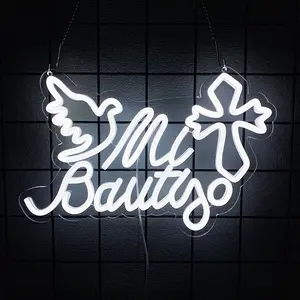 Mi Bautizo Sign Baptism Decorations -  USB Powered, Baby and Children's Birthday Decoration for Living Room, Garden, Bedroom, Mi Bautizo Neon Sign Led Night Light (White)